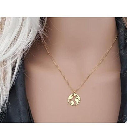 Gold Renk Dünya Kadın Kolye Çelik