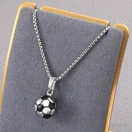  Futbol Topu Futbolcu Hediyelik Erkek Kolye 316L Paslanmaz Çelik A+++ PLUS - 70cm Zincir 