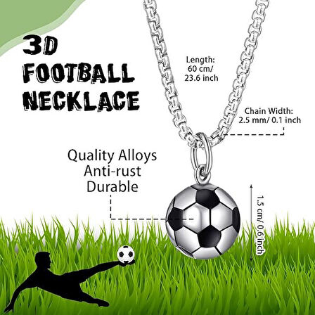 Futbol Topu Futbolcu Hediyelik Erkek Kolye 316L Paslanmaz Çelik A+++ PLUS - 70cm Zincir 