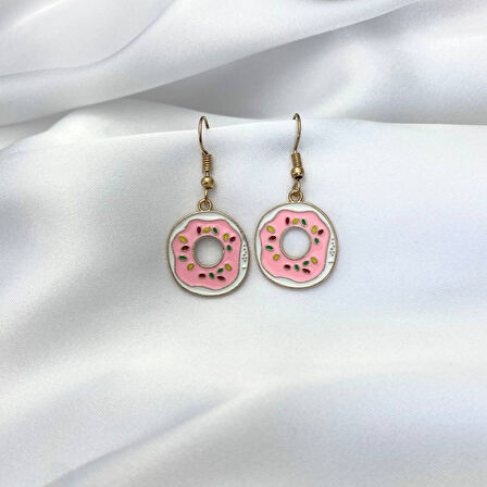 Pembe Donut Figür Tatlı Küpe