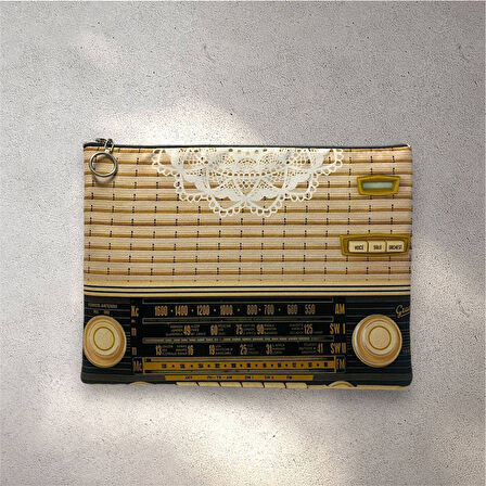 Retro Radyo Dantel Detaylı Görünümlü Vintage Clutch Portföy Çanta