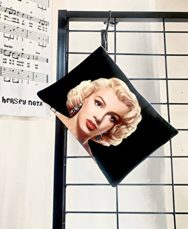 Şarkıcı Model Marilyn Monroe Fotoğraflı Siyah Clutch Portföy Çanta