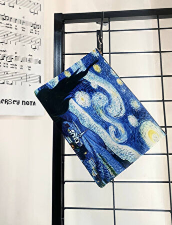 Vincent Van Gogh Yıldızlı Gece Tablosu The Starry Night Clutch Portföy Çanta