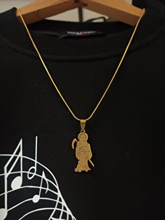 Hip Hop Tarzı Kutsal Ölüm İskelet Gold Renk 316L Paslanmaz Çelik Figür Kolye