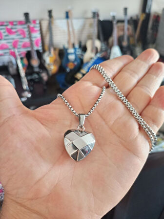 3D Üç Boyutlu Kalp Aşk Sevgi Simgesi Sevgili Hediye Gümüş Renk Kolye