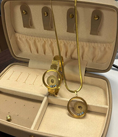 Çelik Gold Renk Figür Açılabilir Fanus Model Kadın İtalyan Zinciri Kolye Kelepçe Bileklik