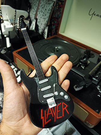 Slayer Rock Müzik Grubu Elektro Gitar El Yapımı Ahşap Minyatür Hediyelik Biblo 25 cm