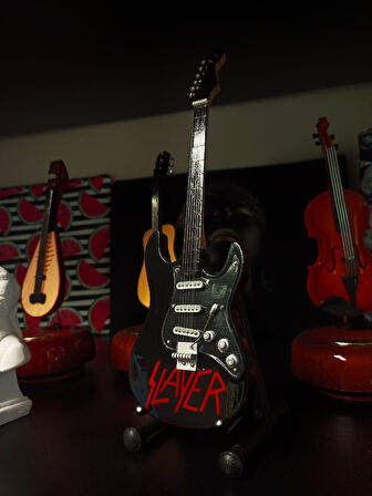 Slayer Rock Müzik Grubu Elektro Gitar El Yapımı Ahşap Minyatür Hediyelik Biblo 25 cm