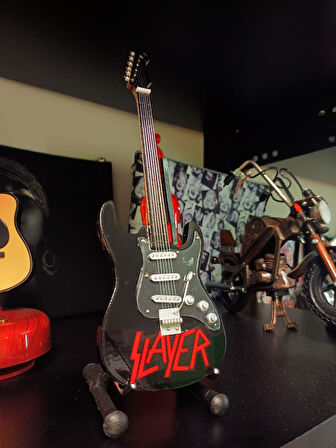 Slayer Rock Müzik Grubu Elektro Gitar El Yapımı Ahşap Minyatür Hediyelik Biblo 25 cm