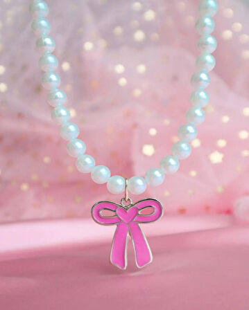 Pembe Fiyonk Kurdele Kadın İnci Kolye