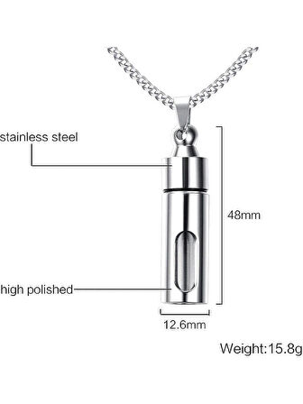 Saklama Kapsül Kolyesi Ilaç, Dua Kül Not Açılabilen Paslanmaz Çelik Kolye Gümüş