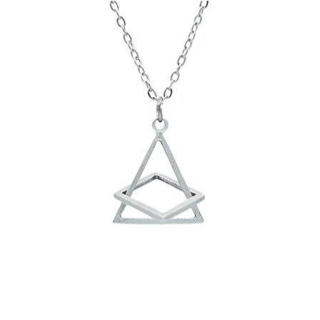 Üçgen Kare Geometrik Zincir Kolye Gümüş Kaplama Erkek Kadın Kolye 