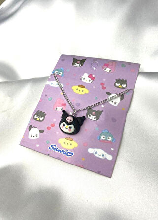 Kuromi Renkli Çizgi Film Karakter Kolyesi - Zincirli Tasarım