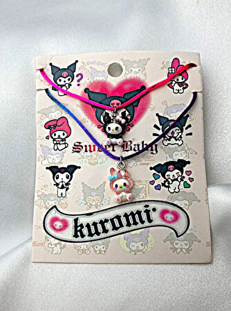Kuromi & Melody Renkli İpli BFF Kolye Seti
