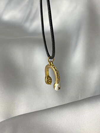 Siyah İpli Kulaklık - Gold Kaplama Müzik Kolyesi