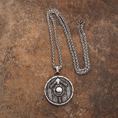 Viking Nordik Kalkanı Vegvisir kolye İskandinav  Paslanmaz Çelik Gümüş Çift Taraflı Kolye