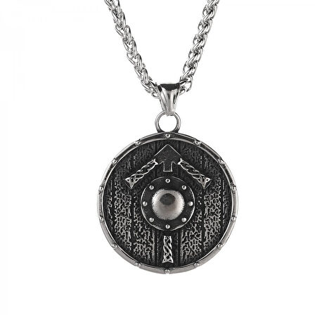 Viking Nordik Kalkanı Vegvisir kolye İskandinav  Paslanmaz Çelik Gümüş Çift Taraflı Kolye
