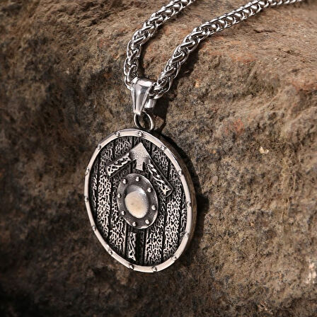 Viking Nordik Kalkanı Vegvisir kolye İskandinav  Paslanmaz Çelik Gümüş Çift Taraflı Kolye