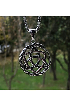 Ouroboros Triquetra Viking Kelt Üçlüsü Paslanmaz Kararmaz 316L Çelik Kolye