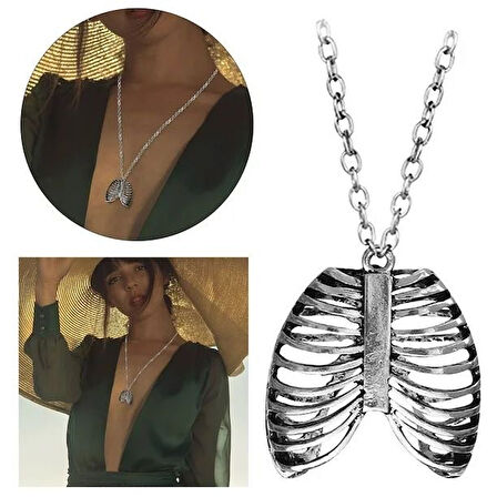 Kaburga Rib Kalp 3 Boyutlu Çift İkili Sevgili Kolye