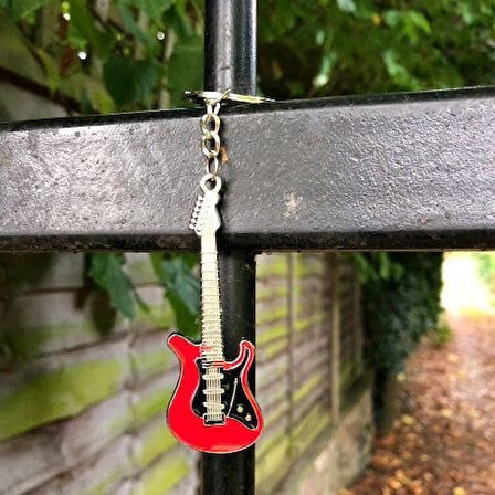 Gitar Kırmızı Gitarist Hediye Anahtarlık veya Çanta Süsü