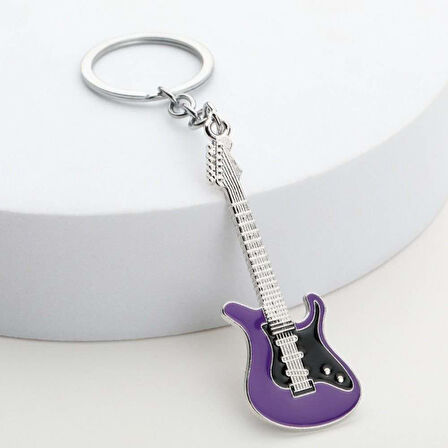 Gitar Mor Gitarist Hediye Anahtarlık veya Çanta Süsü