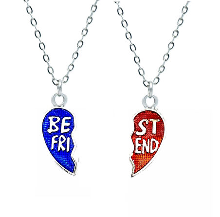 Kalp Best Friends Arkadaşlık Kolyesi İkili Çift Şekil 60 cm Gümüş Kaplama Kolye