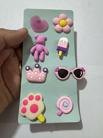 Pembe Kız Girl Şeker Pembesi Crocks Terlik Süsü Jibbitz Crocs Aksesuarı 8 Adet