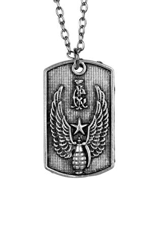 U.S. Askeri Ordu Kolye Erkek Kadın Antik Gümüş Kaplama 60 cm Zincir