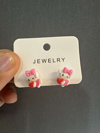 Hello Kitty Çocuk Kalp Temalı Küpe 