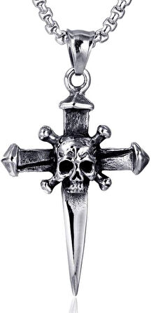 Gotik Haç Kuru Kafa Erkek 316L Paslanmaz Çelik Takı Kolye