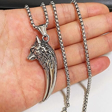 İskandinav Viking Kurt Kafası Kolye Gotik Dişi Kurt Paslanmaz Çelik Kolye
