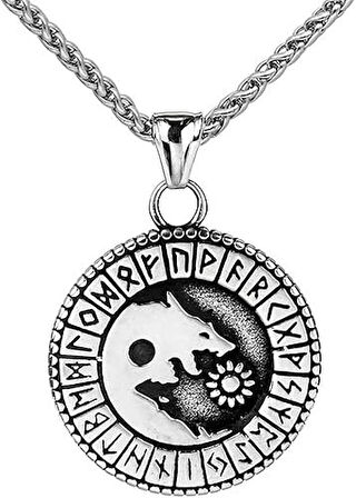 Paslanmaz çelik Vintage Viking kurt güneş kolye erkek Valknut Odin Rune kolye moda kolye
