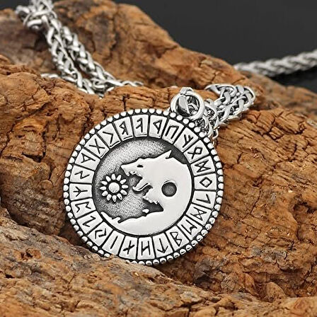 Paslanmaz çelik Vintage Viking kurt güneş kolye erkek Valknut Odin Rune kolye moda kolye