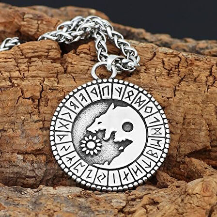 Paslanmaz çelik Vintage Viking kurt güneş kolye erkek Valknut Odin Rune kolye moda kolye