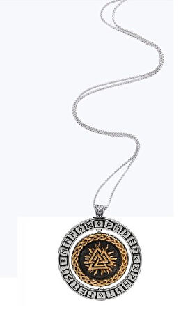 Valknut Thor Runik Sembollü Dönen Madalyon Odin Çift Taraflı 316L Çelik Erkek Kolye