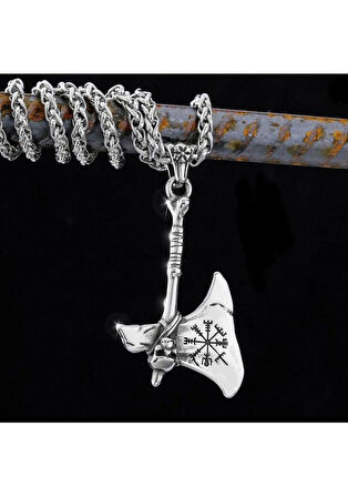 İskandinav Mitolojisinde Viking Paslanmaz Çelik Savaş Baltası Kolye,60cm Paslanmaz Çelik Zincir