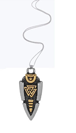 Valknut İşlemeli Çift Taraflı Ok Ucu Erkek 316L Çelik Kolye A Plus Kalite