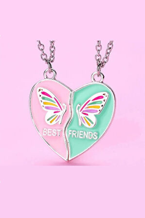 Mıknatıslı 2'li Kolye Kelebekli Kalp Best Friends Kolyesi Çift İkili 2 adet 