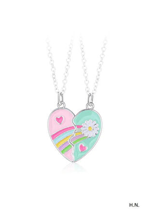 2'li Mıknatıslı Kolye Papatya ve Kalp Figürlü Kolyesi İki Adet Çift 2 Adet