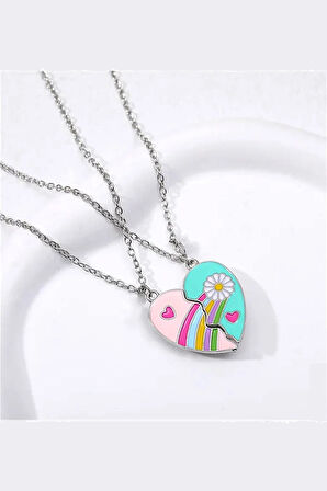 2'li Mıknatıslı Kolye Papatya ve Kalp Figürlü Kolyesi İki Adet Çift 2 Adet