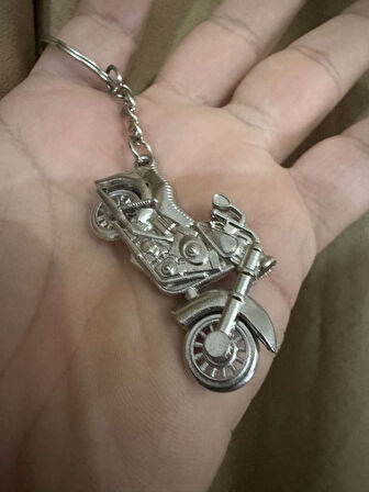 Harley Motorsiklet Gümüş Metal Tekerleri Hareket Eden Anahtarlık