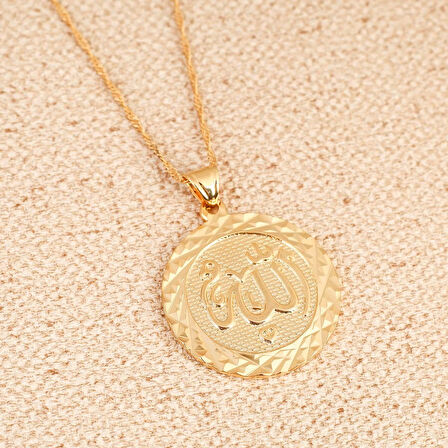 Allah Lafzı Gold Altın Kaplama Yuvarlak Kadın Kolye