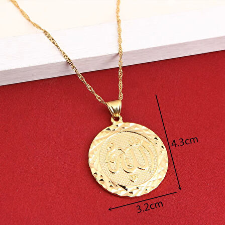 Allah Lafzı Gold Altın Kaplama Yuvarlak Kadın Kolye
