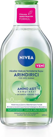 Micellar Makyaj Temizleme Suyu Arındırıcı ve Matlaştırıcı 400 ml, Yüz, Göz ve Dudak Temizleyici, Amino Asit Kompleksi ve Okyanus Yosunu Özü