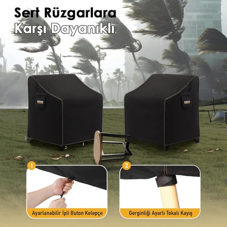 Çift Kişilik Bahçe Koltuk Örtüsü, Koruma Kılıfı, Su Geçirmez Açık Hava Bahçe Mobilya Kılıfları, Dış Mekan Sandalye Kılıfı Örtü Branda, Ağır Hizmet Tipi, 200-85-80cm - Siyah