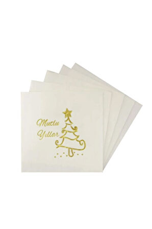 Yılbaşı Sunum Peçetesi Mutlu Yıllar Baskılı Peçete Beyaz