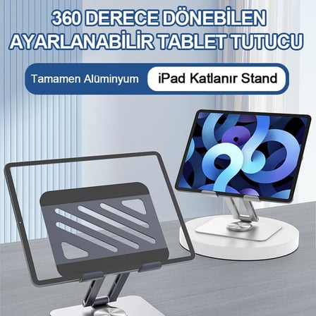 Tablet Standı 360° Dönebilen Tablet Tutucu Katlanabilir Alüminyum Tablet ve Telefon Standı