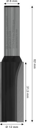 Bosch Professional Ahşap İçin Standart Yiv Frezesi (Ahşap İçin, Ø 12 Mm, Çalışma Uzunluğu 32 Mm, El Frezesi Aksesuarı)