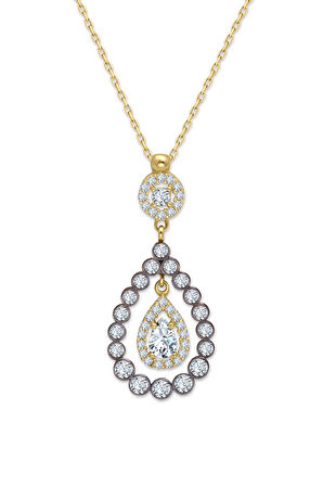 Damla Form Elmas Görünümlü Altın Kolye